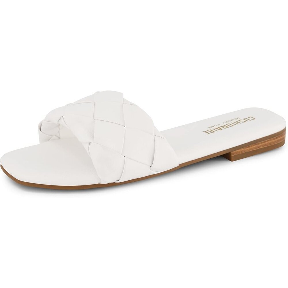 Women's Casual Comfortable Leather Foam White Slip On Flat Slide Sandals Shoes